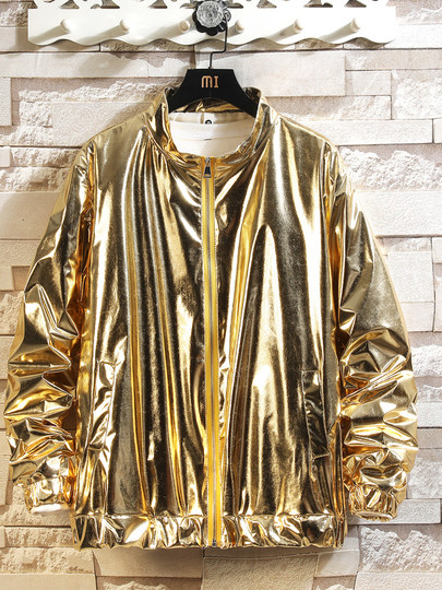 Silver Shiny Cardigan Jacket, Unisex, Loose-Fitting Shiny Performance Outfit Set, Two-Piece Performance Jacket Set