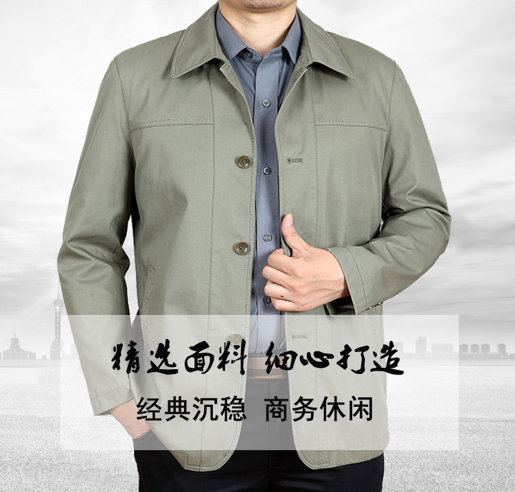 Mùa xuân và Mùa Thu Mới Trung Niên Bông Áo Khoác Nam Mỏng Daddy Trung Niên của Nam Giới Ve Áo Buttons Casual Áo Khoác Nam