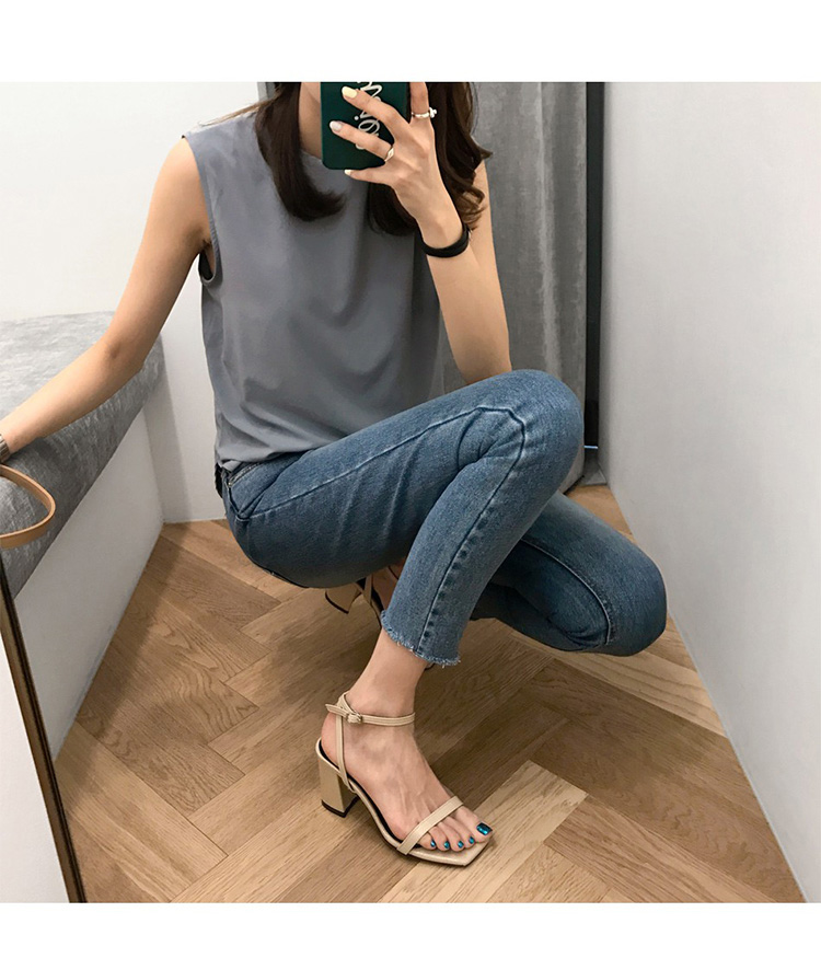 Dép 2018 mới nữ cao gót mùa hè phiên bản Hàn Quốc hoang dã đơn giản thời trang dày với một từ với giày chéo sang trọng dép converse