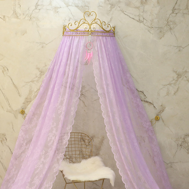 Princess Crown Bed Curtain Lace Bedside Curtain Gauze Ceiling Dome Mosquito Net Palace Korean Wedding Decoration Bed Curtain