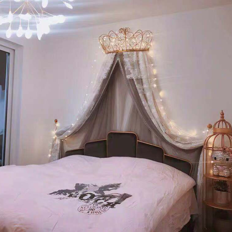 Princess bed mantle French style palace ins superfire princess yarn curtain new adorable Korean style background yarn mantle with crown shelf-Taobao