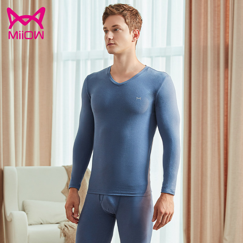 Cat Man Laika pure cotton warm underwear suit V collar cotton autumn sweater