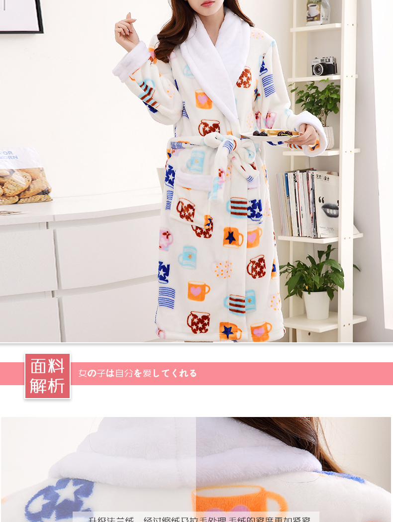 Flannel áo choàng tắm của phụ nữ đồ ngủ nam áo ngủ mùa thu và mùa đông san hô lông cừu dài tay vài chiếc váy buổi sáng dày áo choàng tắm áo choàng đồ ngủ nam hàn quốc