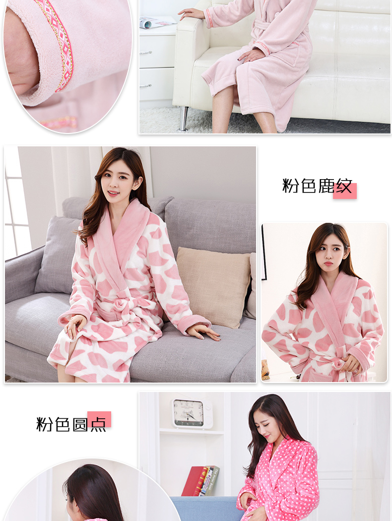 Flannel áo choàng tắm của phụ nữ đồ ngủ nam áo ngủ mùa thu và mùa đông san hô lông cừu dài tay vài chiếc váy buổi sáng dày áo choàng tắm áo choàng đồ ngủ nam hàn quốc