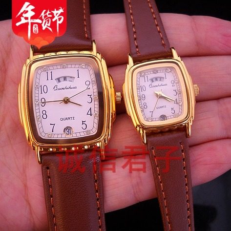 Stock Shanghai Watch Factory gem flower double calendar female gold plated quartz watch Square barrel type calendar week women's watch