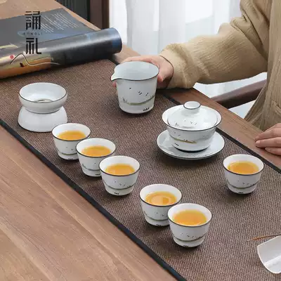High-end kung fu tea set set Chinese white porcelain office meeting guest tea Yuanshan bubble teapot Bowl set