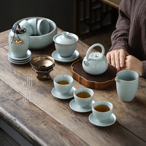 Chanting ceremony High-end Ruyao tea set set Household Kung fu cover bowl Teacup Ceramic office guest tea pot gift