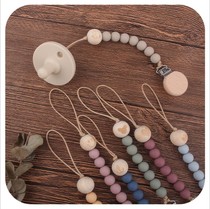 New baby products beech wood pacifier clip animal shape wood beads silicone bead pacifier chain anti-fall chain