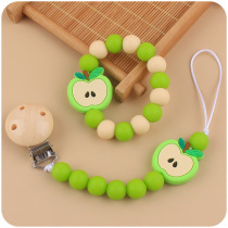 New infant and toddler cartoon silicone apple pacifier chain baby silicone teether bracelet toy two-piece set