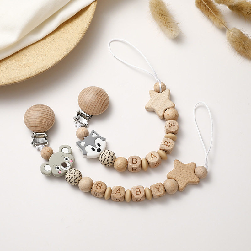 INS New Baby Beech Wood Clip Appeasement Pacifier Chain Baby Pacifier Anti Fall Chain Toy Tooth Gum Defense Off Rope-Taobao