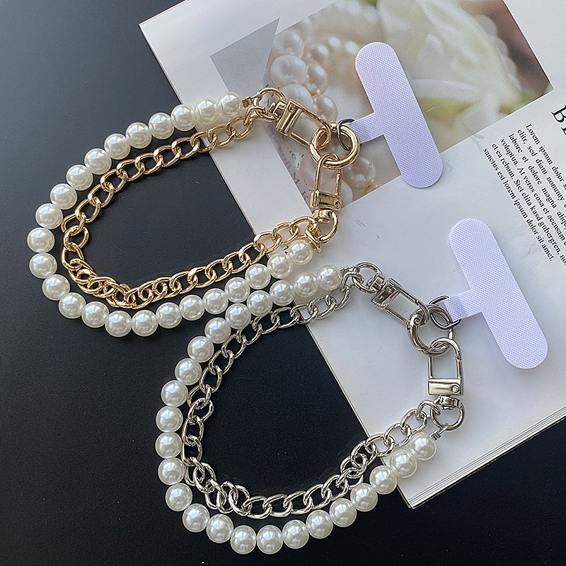 2025 New Summer Mobile Phone Lanyard Chain Wrist Strap Short Style Phone Case Decorated Pearl Double Layer Handbag Chain