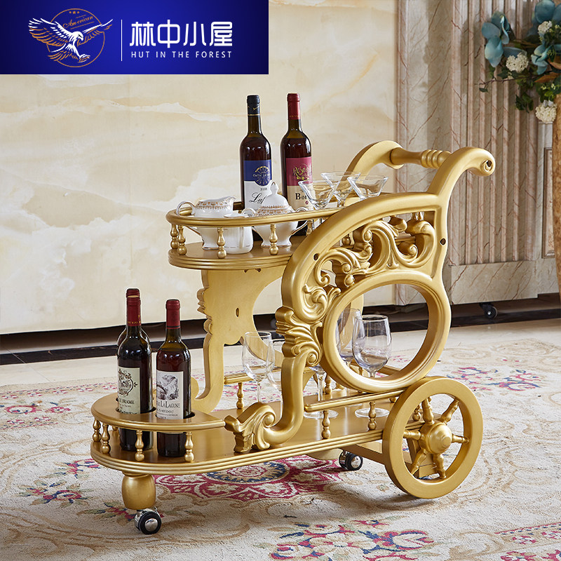 European-style Wine Buffet Dining Car Cart Home Hotel Upscale Tea Water Shelve Dining Room Double Decked Cart Golden
