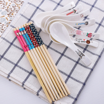 Creative cute cartoon ceramic spoon log chopsticks stirring coffee spoon Rice soup spoon chopsticks childrens tableware set