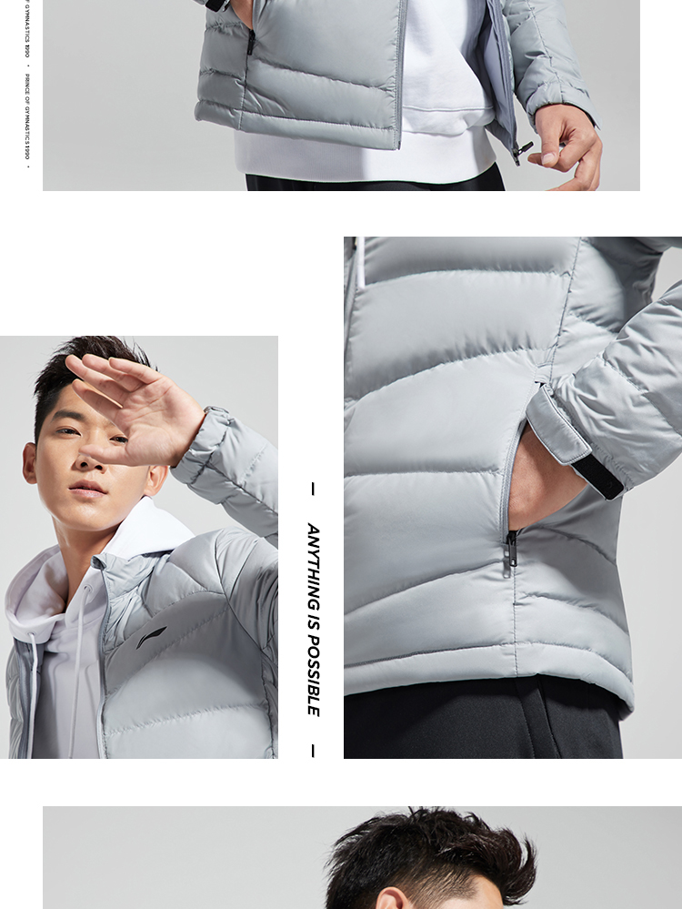 Li Ning xuống áo khoác nam ngắn mới chạy nhẹ ấm áp mùa đông mỏng trắng vịt xuống quần áo thể thao AYMN033 320