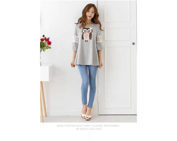 Áo bà bầu mới 2017 áo xuân thời trang đầm bà bầu phiên bản Hàn Quốc của áo cotton tay áo bà bầu xuân hè váy bầu suông đẹp
