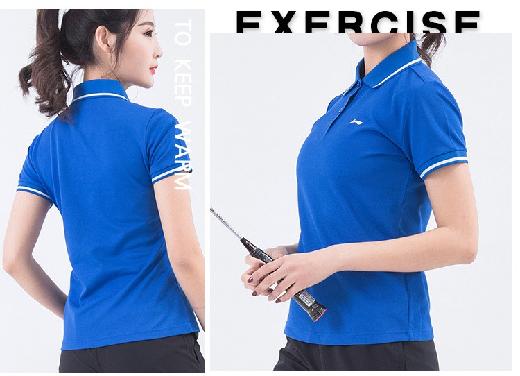 Li Ning mẫu ngắn tay đôi nữ mẫu áo thun thể thao nhẹ phần mỏng thoáng khí thấm mồ hôi rắn màu chạy áo Polo - Áo polo thể thao polo trắng