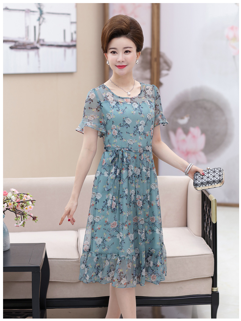 Váy mùa hè 2019 cho quý cô trung niên mới rộng vợ ngoại thanh lịch ăn mặc váy trung tính - Quần áo của mẹ váy cho người trung tuổi