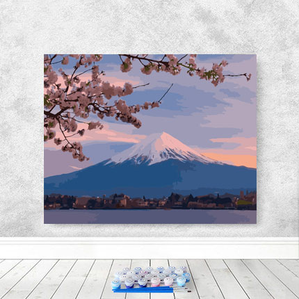 diy digital oil painting landscape flowers Japan Mount Fuji cherry blossom Ukiyo-e hand painted coloring living room decoration painting