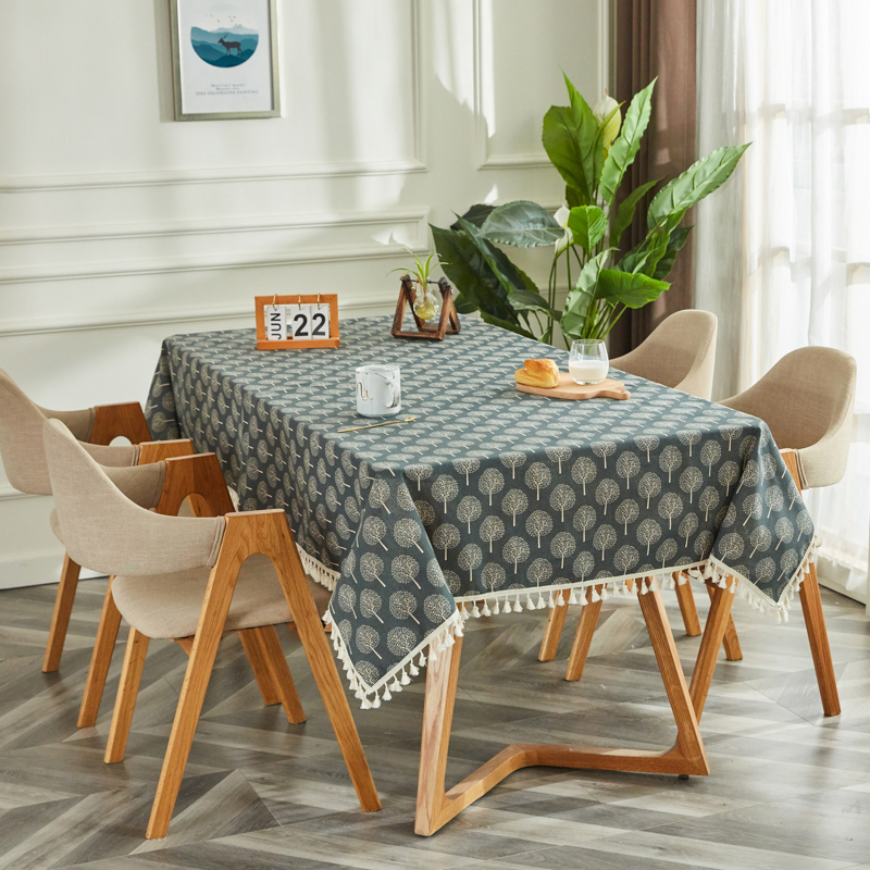 Deep Bottom Fortune Treetablecloth fabric art Cotton and hemp student desk Ins wind Northern Europe Modern simplicity like a breath of fresh air tassels tea table dining table Gabe