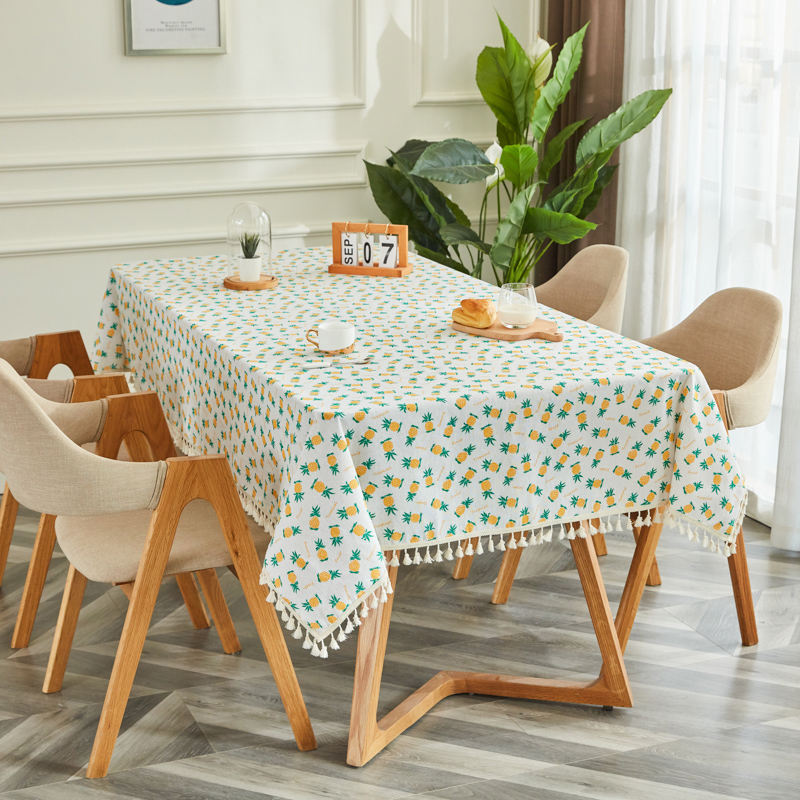 Fresh Pineappletablecloth fabric art Cotton and hemp student desk Ins wind Northern Europe Modern simplicity like a breath of fresh air tassels tea table dining table Gabe