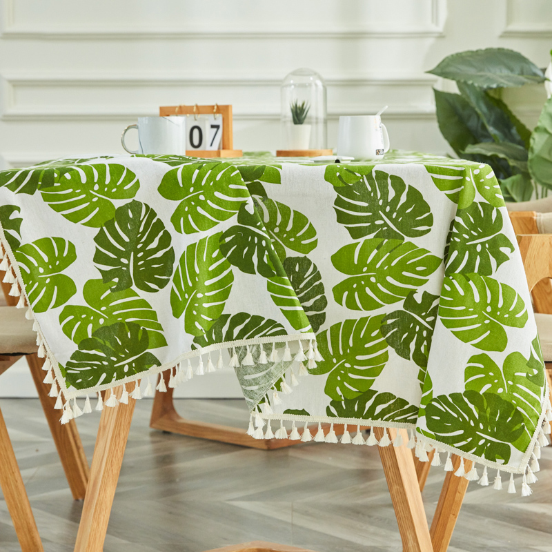 Banana Leaftablecloth fabric art Cotton and hemp student desk Ins wind Northern Europe Modern simplicity like a breath of fresh air tassels tea table dining table Gabe