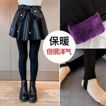 Girls leather pants plus velvet bottomed culottes fake two pieces of autumn and winter thickened shorts to wear foreign childrens pants