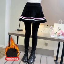 Girls leggings spring and autumn pants skirt 2021 New Autumn Winter children fake two skirt pants plus velvet outside wearing foreign style pants