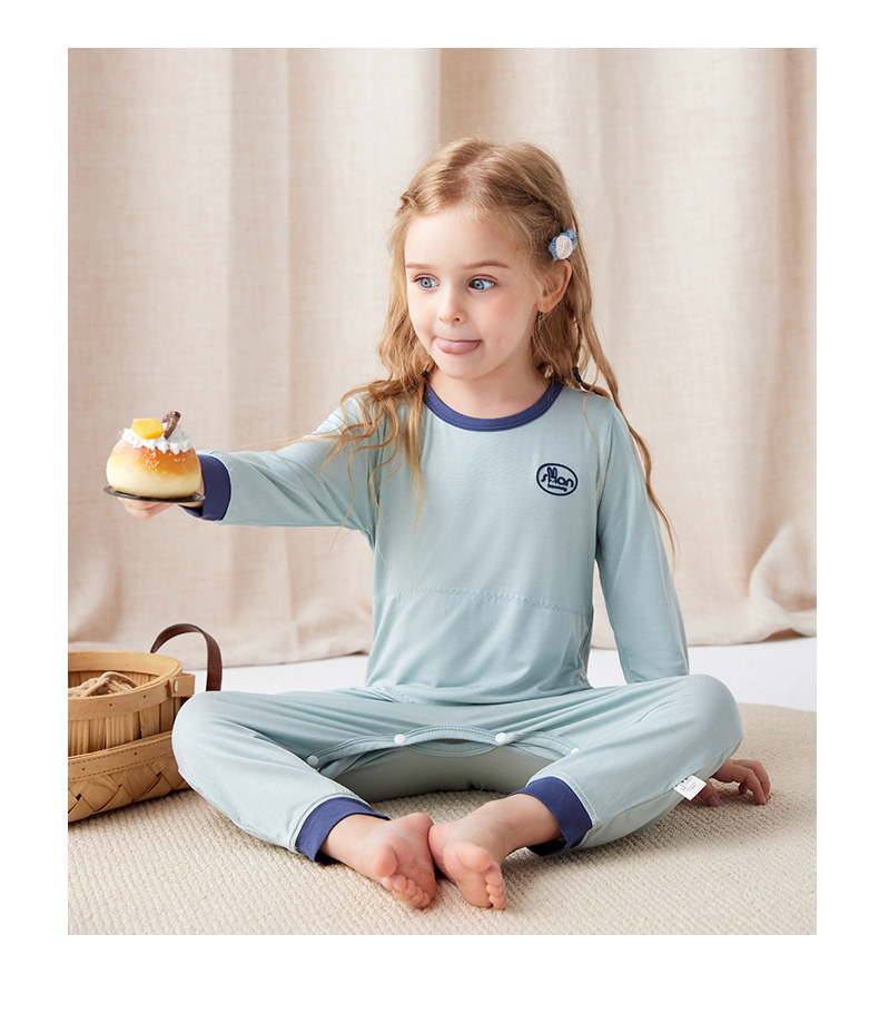 Spring, Summer, Autumn Double Layer Bellyband Boys and Girls One-Piece Pajamas — 15
