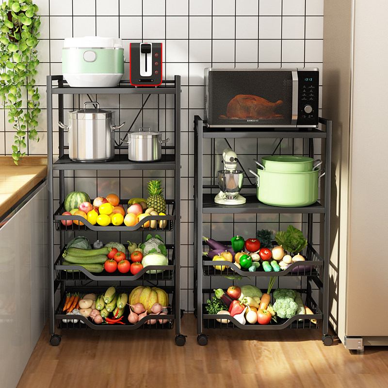 Kitchen basket shelf floor multi-layer vegetable storage microwave oven pot rack household multifunctional storage