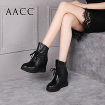 2021 autumn and winter new boots with increased slope heel short boots English thick bottom flat Martin boots cowhide womens shoes