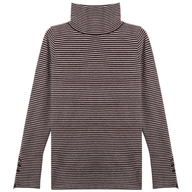 Pile collar ຂອງແມ່ຍິງ sweater turtleneck striped ເຄື່ອງນຸ່ງຫົ່ມດູໃບໄມ້ລົ່ນສໍາລັບແມ່ຍິງ 2024 ຮູບແບບໃຫມ່ knitted bottoming ເສື້ອສໍາລັບແມ່ຍິງທີ່ມີແບບຕາເວັນຕົກ