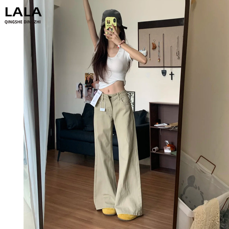 Khaki Flared Jeans for Women 2026 Spring/Summer New Low-Waist Loose Fit Slimming Straight-Leg Flared Pants