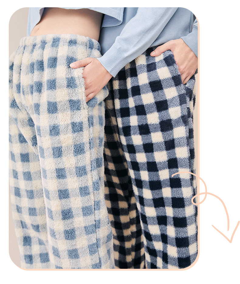 大朴 情侣款 保暖加厚舒棉绒毛格纹家居裤睡裤 双重优惠折后￥59.4包邮 4色可选