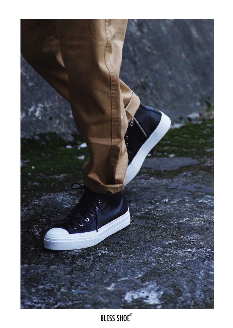 BLESS SHOE B7 zip cổ điển làm bằng tay dây kéo da cao giày những người yêu thích giày thường - Giay cao giày thể thao trắng