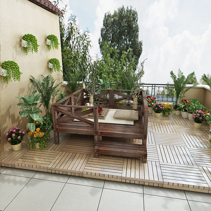 Outdoor balcony layout outdoor tatami courtyard decoration outdoor platform garden anti-corrosion wood tread leisure platform