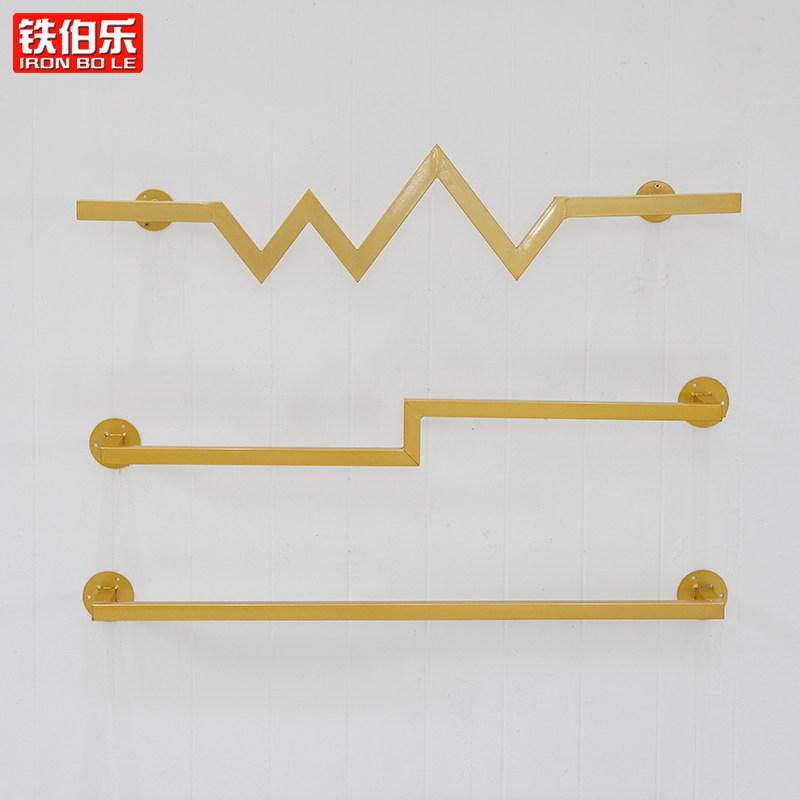 Clothing store display rack on the wall Children's clothing shelves Women's store wall hangers gold display rack crossbar hanging point hook
