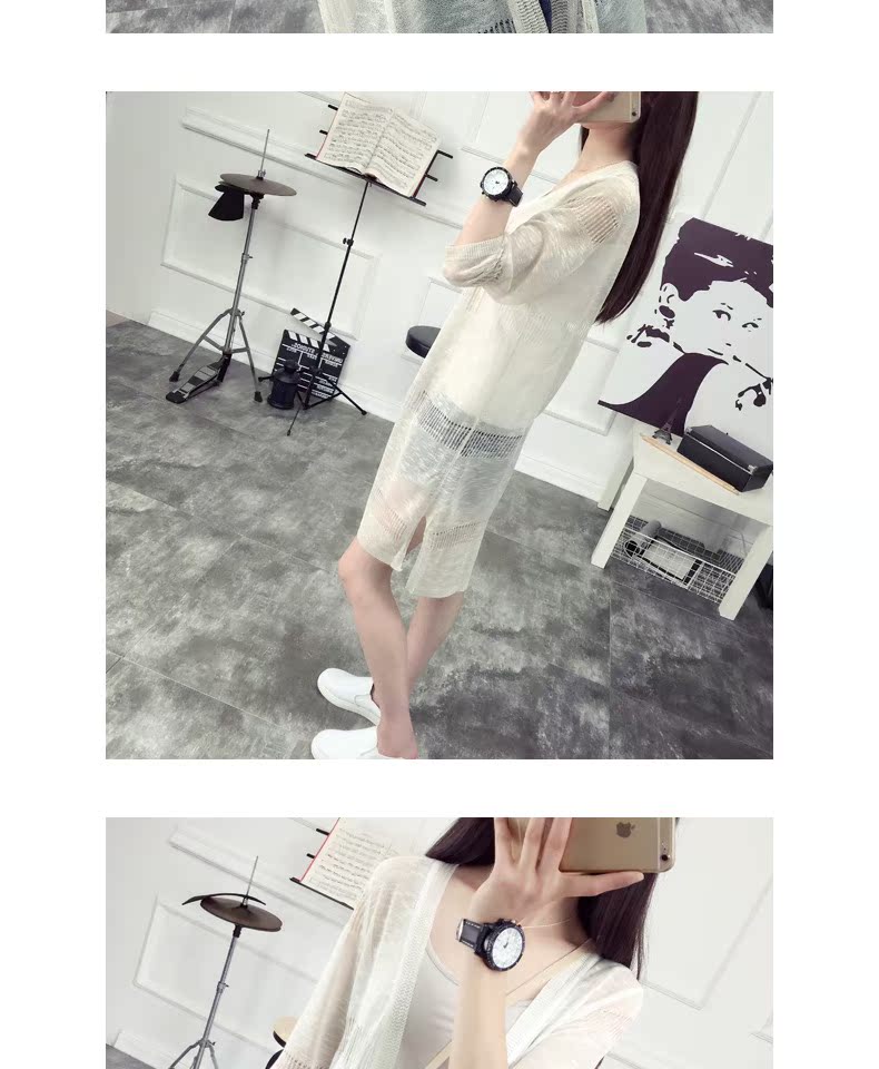 Áo len dáng dài cho nữ cardigan 2018 đầu xuân mỏng áo mùa hè buông lơi bên ngoài áo sơ mi nữ có máy lạnh - Cộng với kích thước quần áo áo thun tay dài nữ