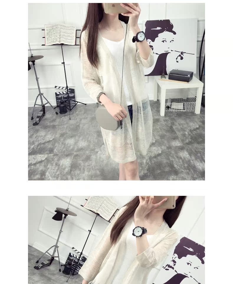 Áo len dáng dài cho nữ cardigan 2018 đầu xuân mỏng áo mùa hè buông lơi bên ngoài áo sơ mi nữ có máy lạnh - Cộng với kích thước quần áo áo thun tay dài nữ