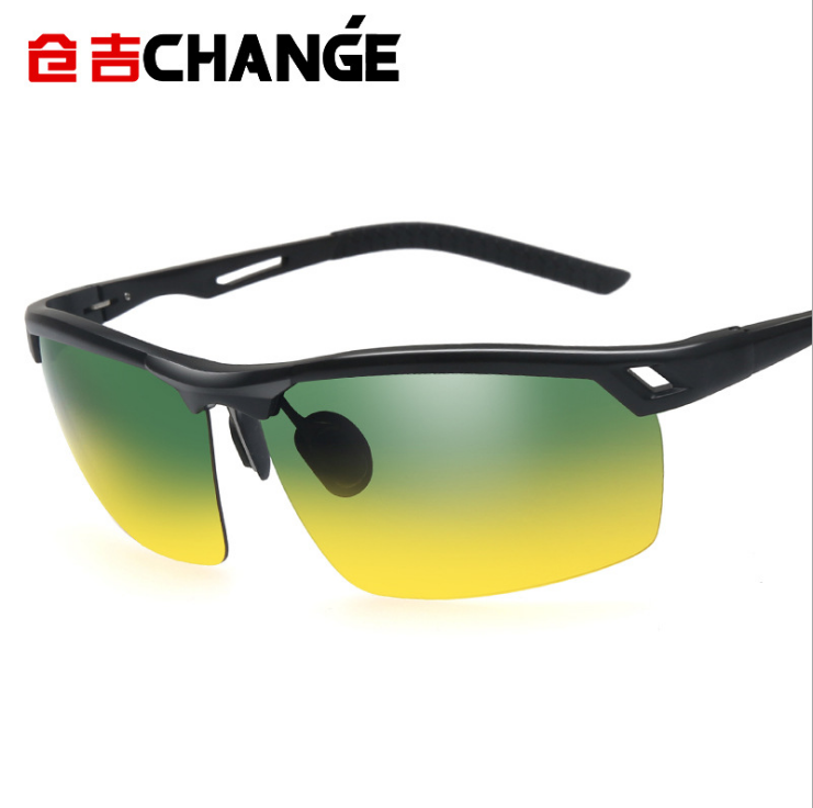 New men's aluminum magnesium polarized sunglasses sports Driving day and night Dual-purpose driving night vision goggles avant-garde elegance