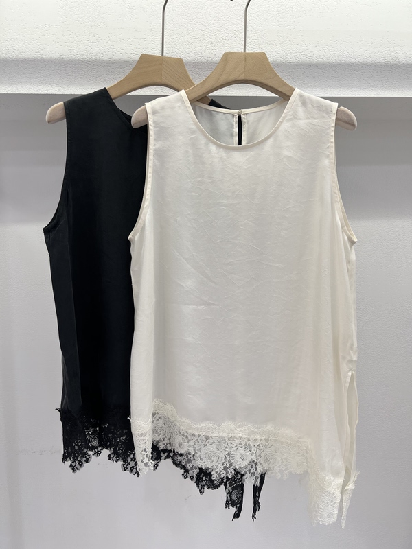 Aimengchuan2026 Early Autumn New Women's Tencel Sleeveless Vest Lace Patchwork Loose Diagonal Slit S930 Aimengchuan2026 Early Autumn New Women's Tencel Sleeveless Vest Lace Patchwork Loose Diagonal Slit S930