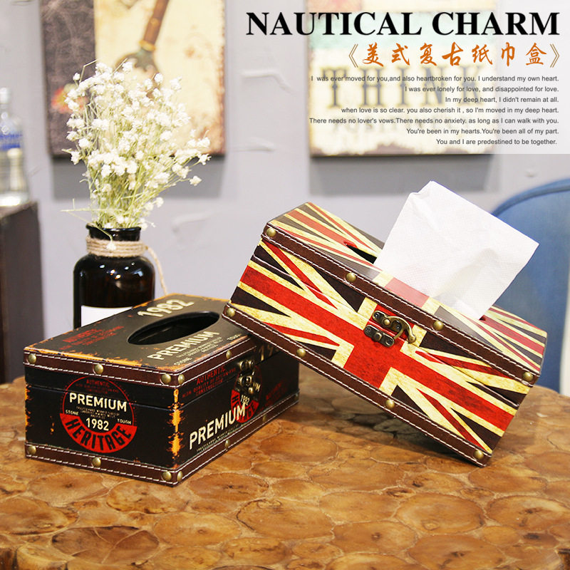 American retro Puskin wooden tissue box home desktop decoration decoration sanitary paper box creative dining room tissue box