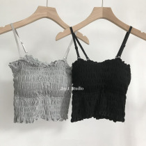 Spring Summer 2022 solid color elasticated bandeau vest suspender adjustable for two versatile pleated tops for women