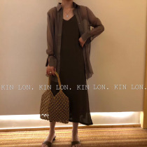 Korean Mila spring summer new Korean version of the temperament suspender versatile slim with belt chiffon long dress 7618 #