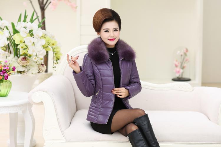 Áo khoác nữ mùa đông 40-50 tuổi 2017 mùa đông mới trung niên nữ mẹ đoạn ngắn cộng với cotton cổ lông dày pu da áo khoác da nữ xịn hàn quốc