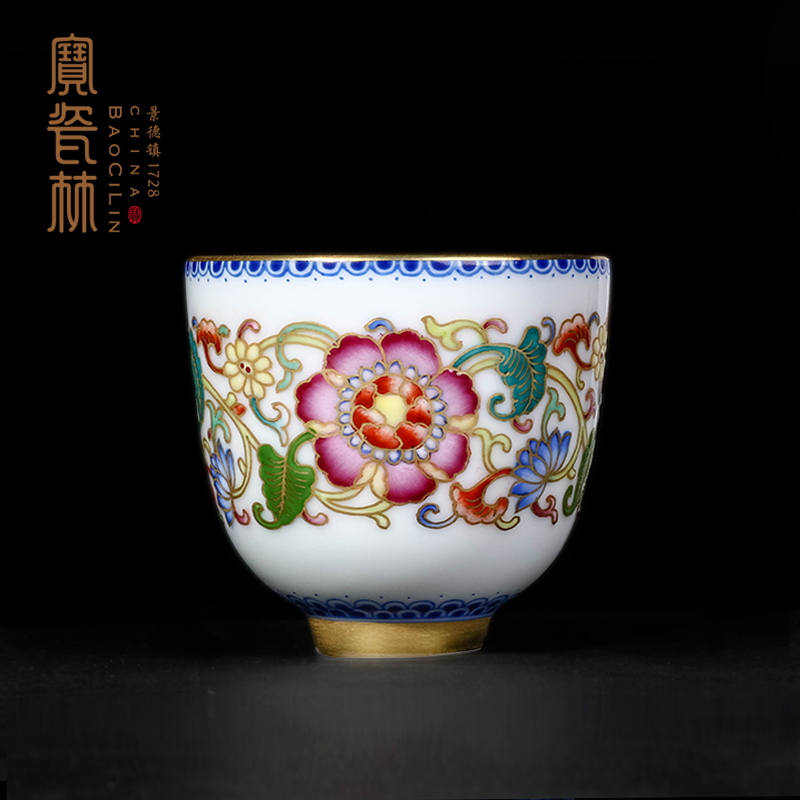 Treasure porcelain colored enamel paint around Lin branch lines to the bell cup