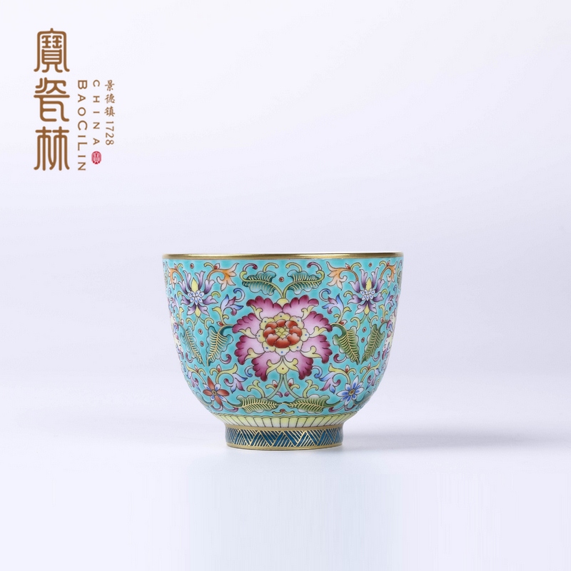 Treasure porcelain green colored enamel paint straight koubei Lin master sample tea cup cup a cup of tea cups