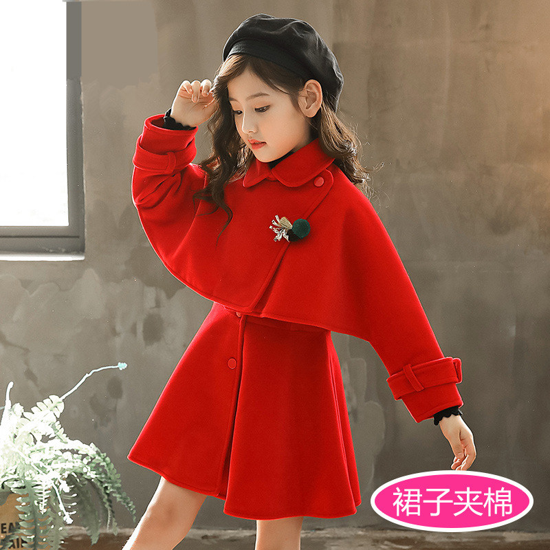 Girls'spring and autumn girls' clothes for children CUHK Winter Thickened Coat 7 Cloak Cape Shawl Fur Coats 9 years old 