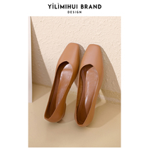 One Force Rice Ash 2022 New Square Head Comeback One Foot Pedal Women Shoes Shallow Mouth Lefu Shoes Women Spring Autumn Flat Bottom Single Shoes