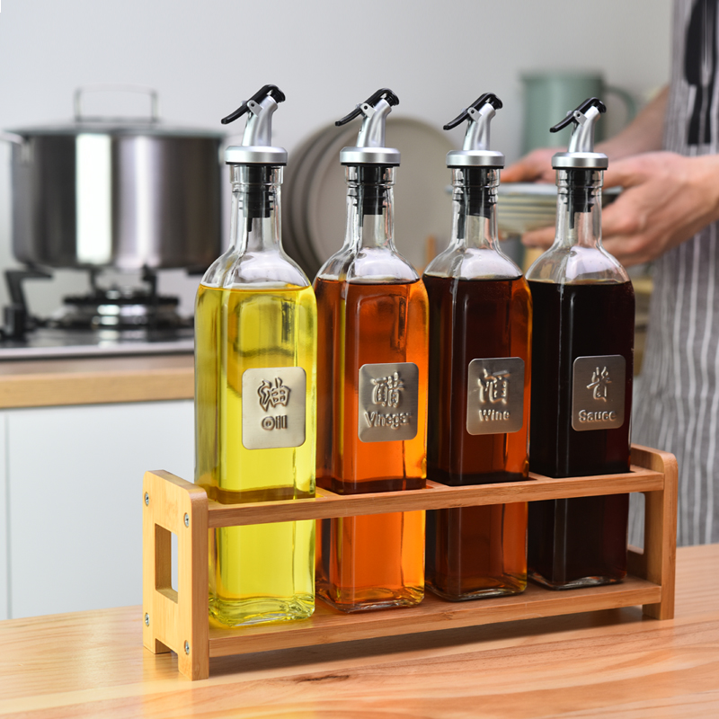 Oil bottle glass anti-spill tank kitchen Home European style Bottling Sauce Bottle Vinegar Bottle Large Capacity Automatic Opening And Closing Oil Bottle