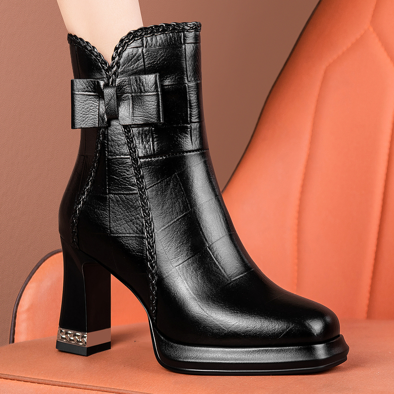 Square-Toe Chunky Heel Short Boots for Women, Genuine Leather, 2026 New Style, Waterproof Platform High-Heeled Fashion Boots, Comfortable Leather Shoes for Mothers Square-Toe Chunky Heel Short Boots for Women, Genuine Leather, 2026 New Style, Waterproof Platform High-Heeled Fashion Boots, Comfortable Leather Shoes for Mothers